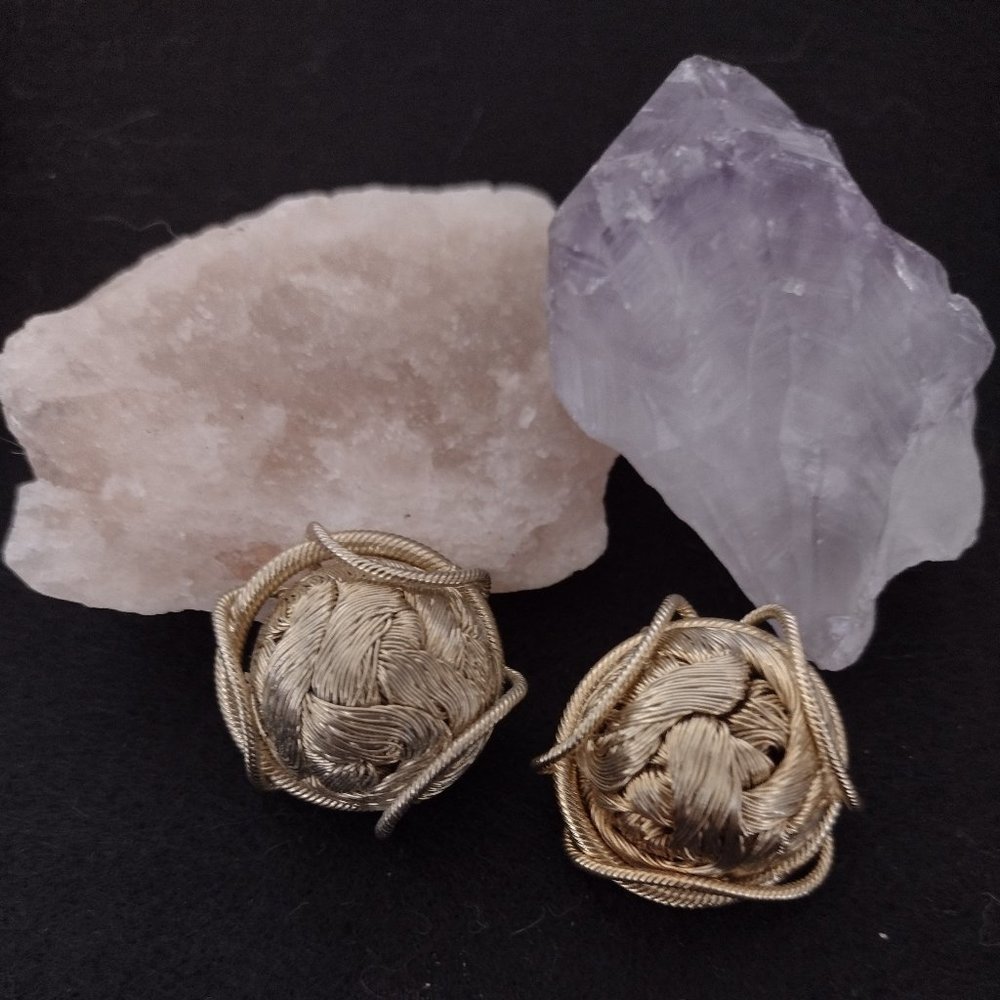 Golden Knit Wire Clip-on Earrings